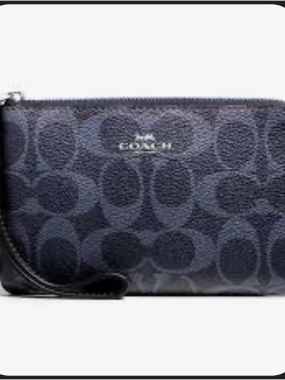 Coach Dark Blue Denim Signature Coated Wristlet Wallet